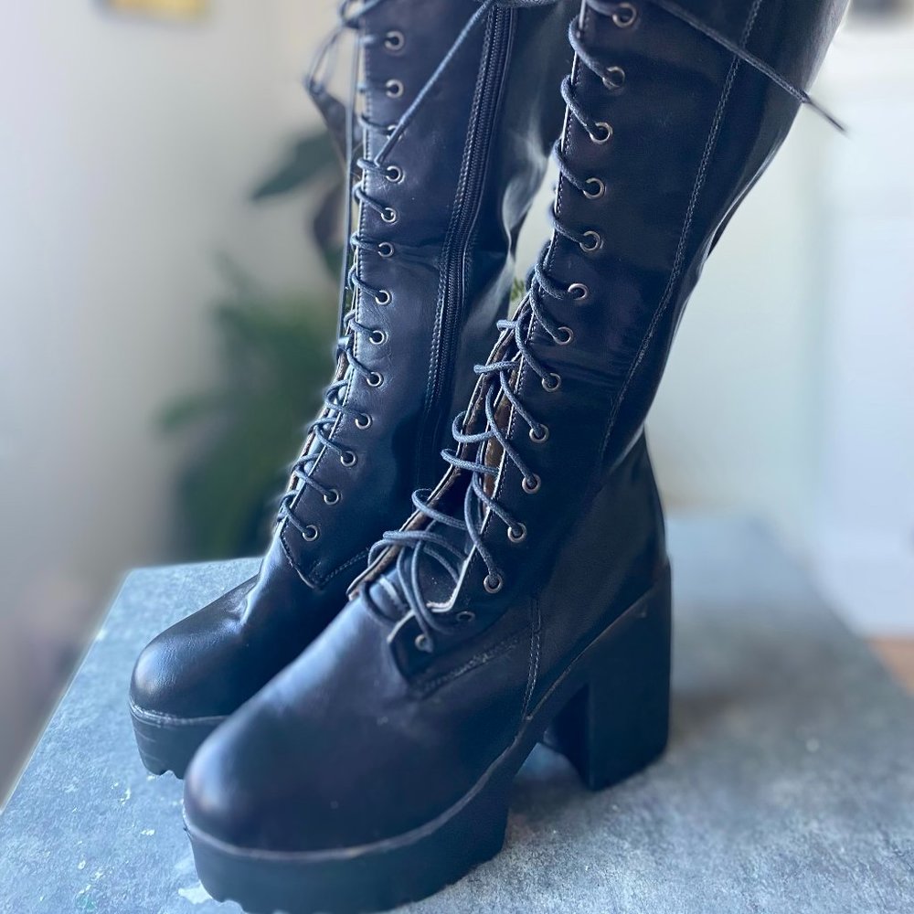 Tall Knee High Lace Up Platform Boots
